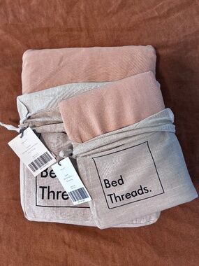Bed Threads 100% Flax Linen KING / CALI KING Terracotta FLAT Sheet & Pillowcases